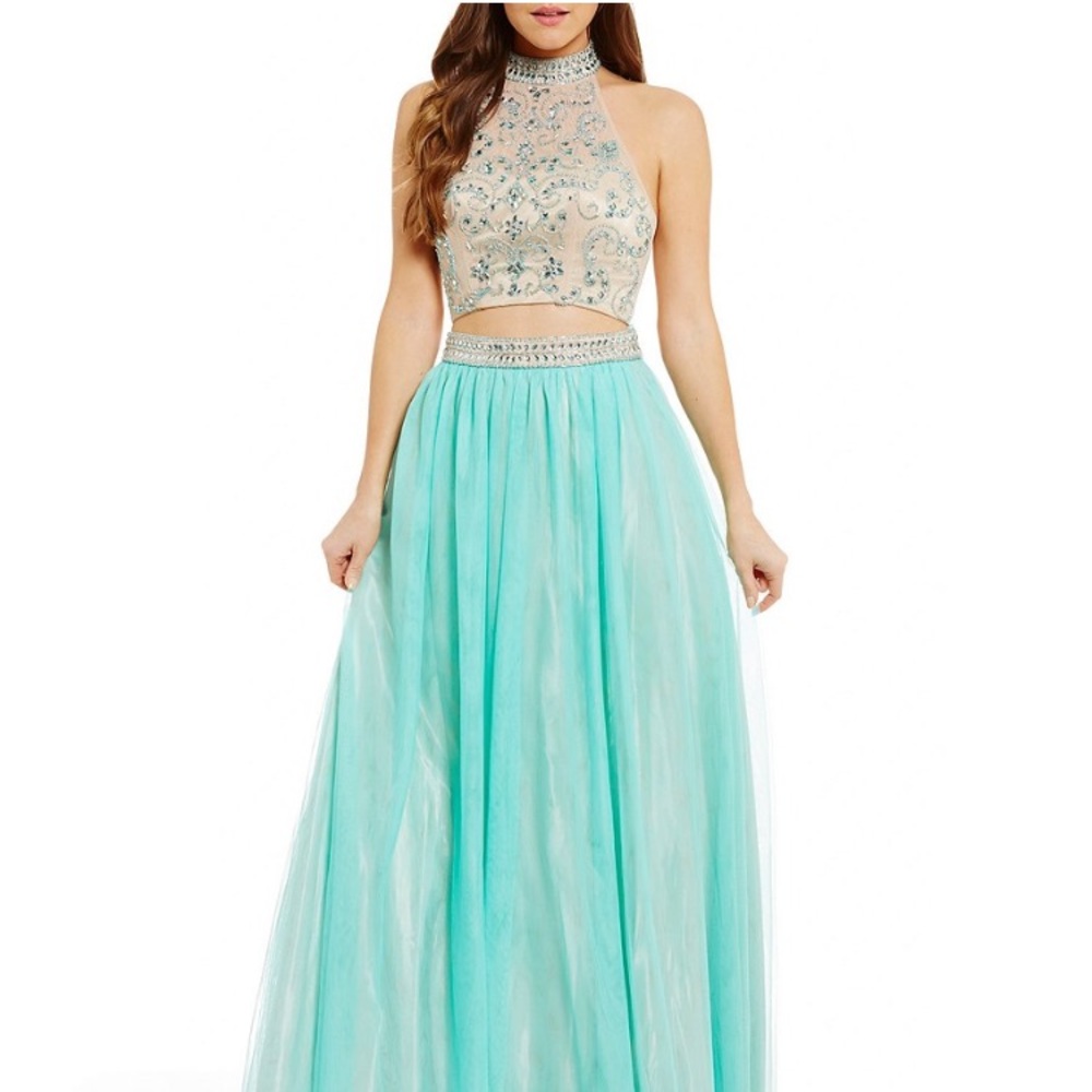 NEW! Bee Darlin aqua/nude illusion 2pc prom dress